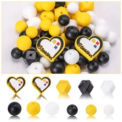 LOFCA 53pcs heart shaped beads Hexagon Silicone Beads Silicone Teether Beads Jewelry Making Bulk DIY Necklace Pacifier Chains