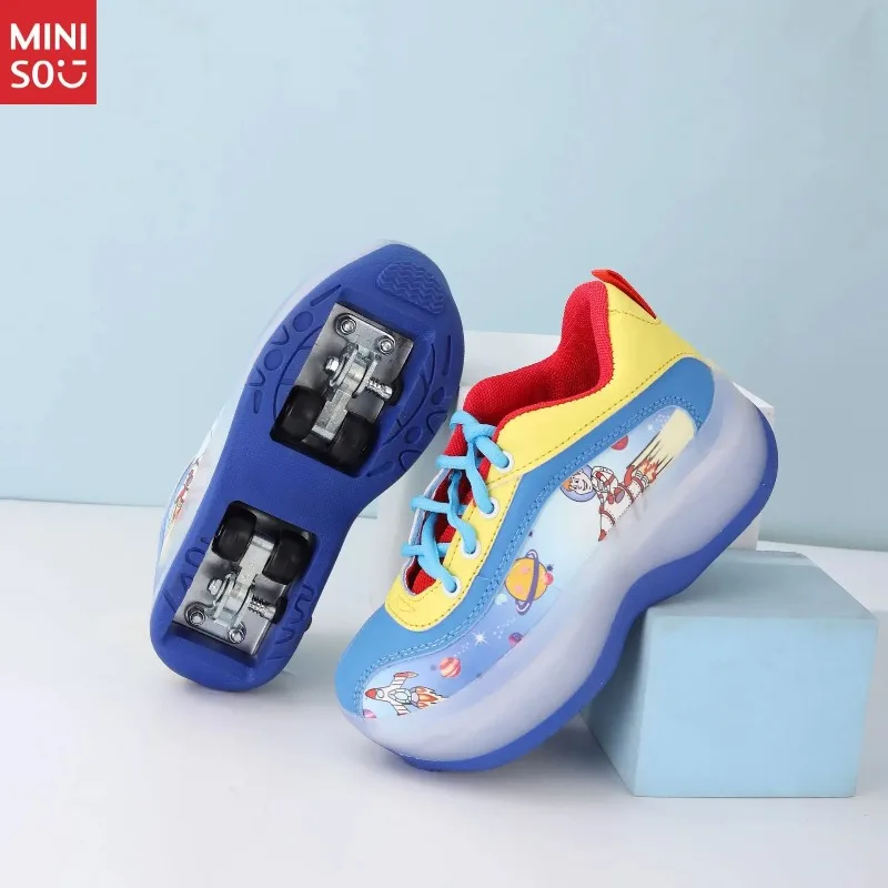 Miniso الموضة العصرية الاطفال زلاجات دوارة الأولاد الكرتون 4-عجلة Heelys المبتدئين يطير أحذية أحذية تزلج أحذية الأطفال