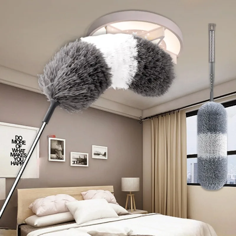 

Flexible Long Handle Fiber Feather Duster Curved Water Washing Dust Collector Household Cleaning Feather Duster