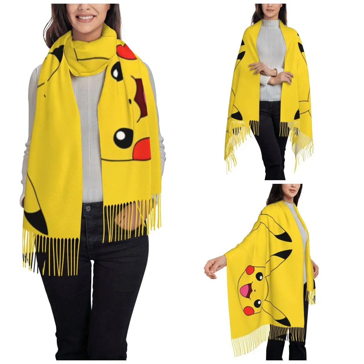 Pokemon Pikachu Gioco Cartoon Scialle Avvolge per donna Calda grande sciarpa lunga Sciarpe con scialle di Pashmina anime carine