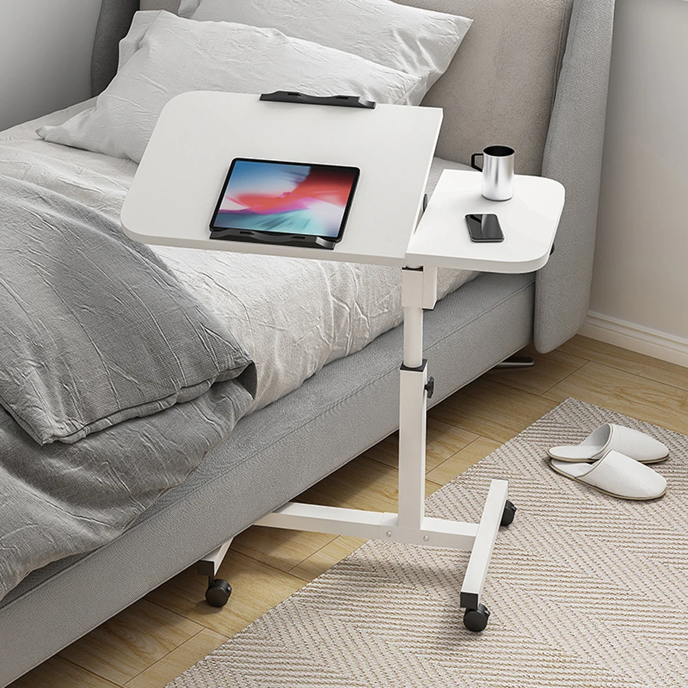 Movable Overbed Table With Wheels 23.6-37.4in Adjustable Height Overbed Table, Rolling Tray Table Medical Bedside Desk With 0-9