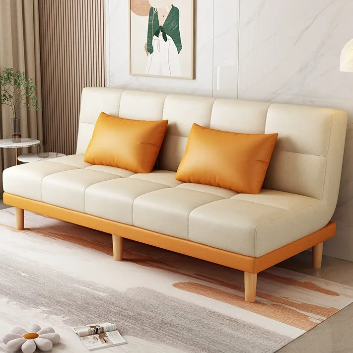 Modern Nordic Soft Foldable Fabric Sofa Bed with Wood Frame Multifunctional for Living Room Rental
