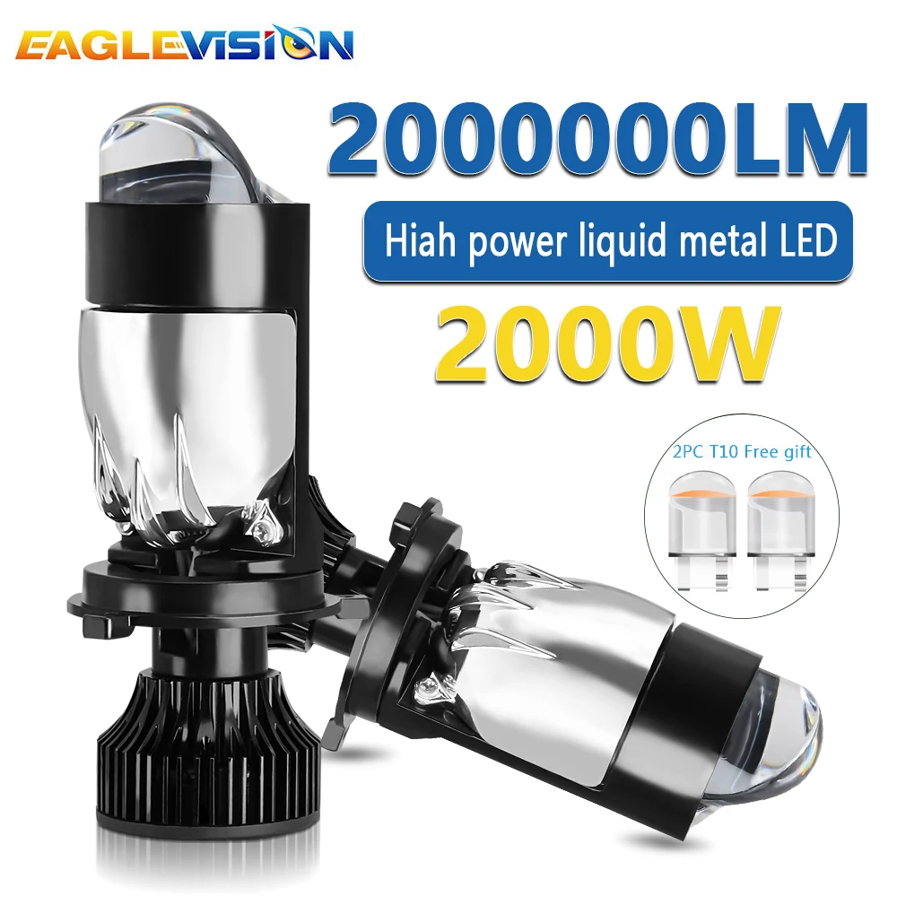 

EAGLEVISION High Low Beam 6000K Bi LED 2000W H4 with Lens Projector Headlight Ultra 12V 24V 6500K Headlights of The Car Fog Lamp