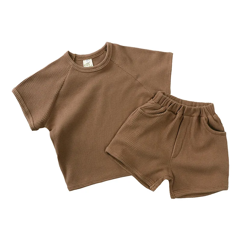 Children Clothing Boys and Girls Set Korean Style Short Sleeve Suit Baby Casual Simple Solid Color Fashion Two Piece Set Kids