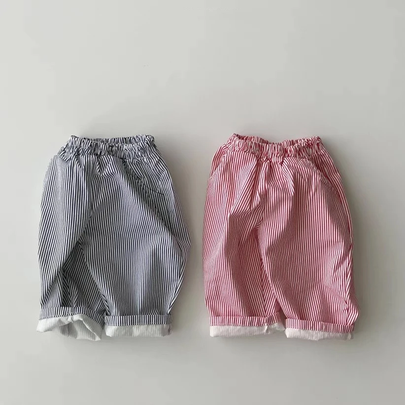 K2651New Arrival Infant Toddler Fashion Striped Washed Casual Summer Air Conditioned Long Trousers Comfortable Harlan Pants