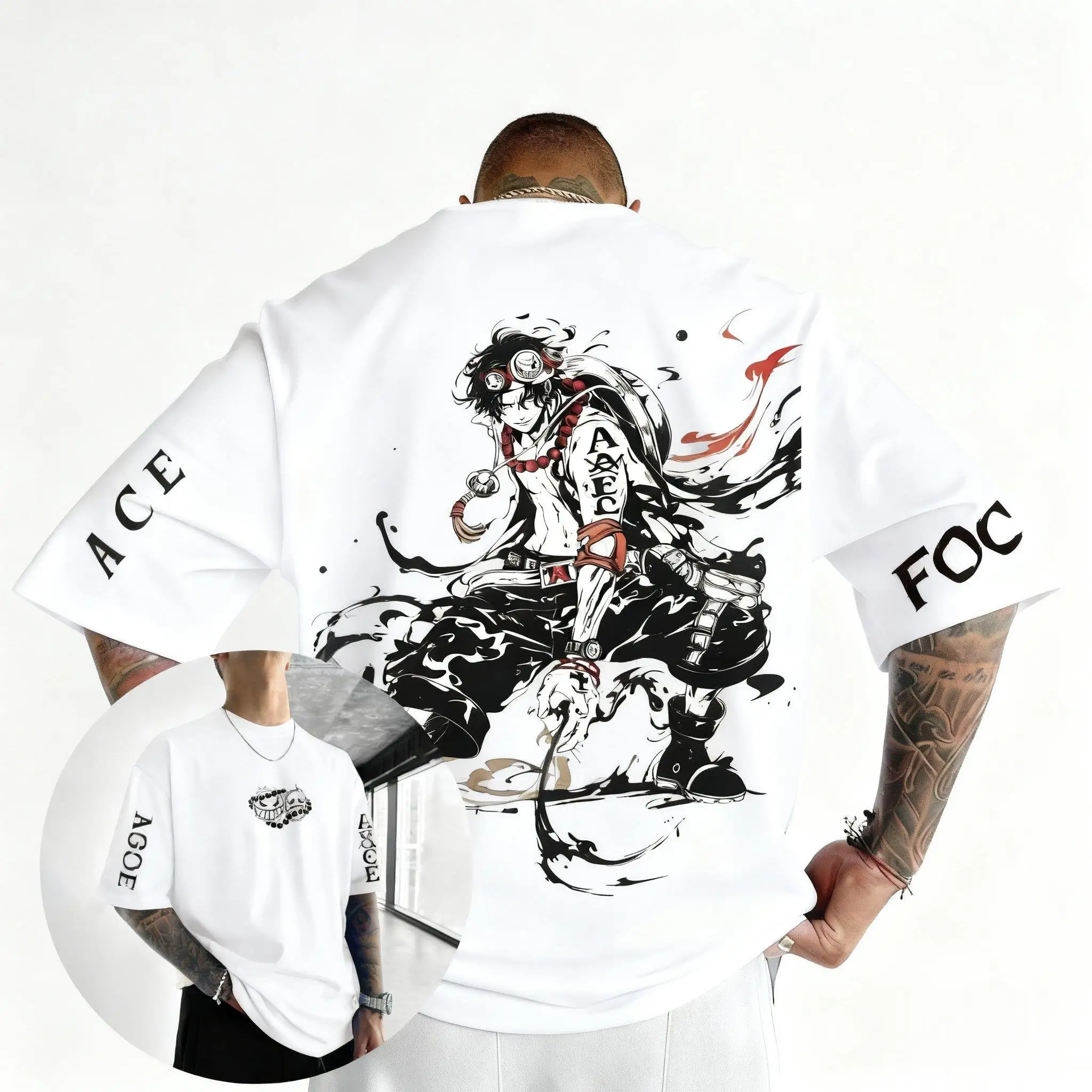 Camiseta de una pieza para hombre, ropa informal con estampado de Anime de Luffy, camiseta de manga corta, camiseta gráfica holgada informal de algodón, Tops Y2k a la moda