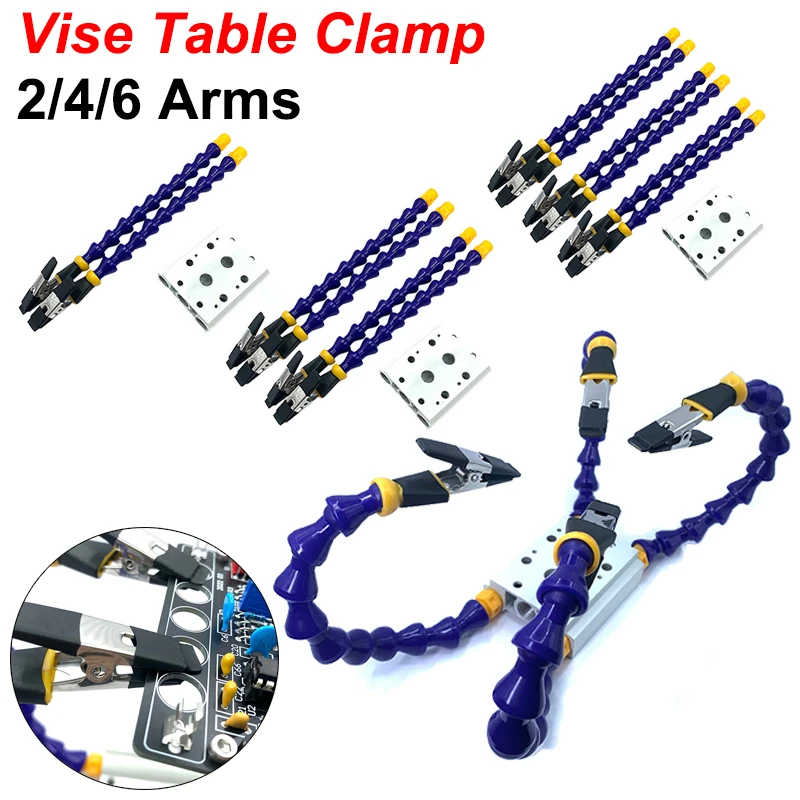 Table Clamp Soldering Station with 2/4/6 Flexible Arms Soldering Iron Holder PCB Welding Repair Tools Vise Hand Welding Station