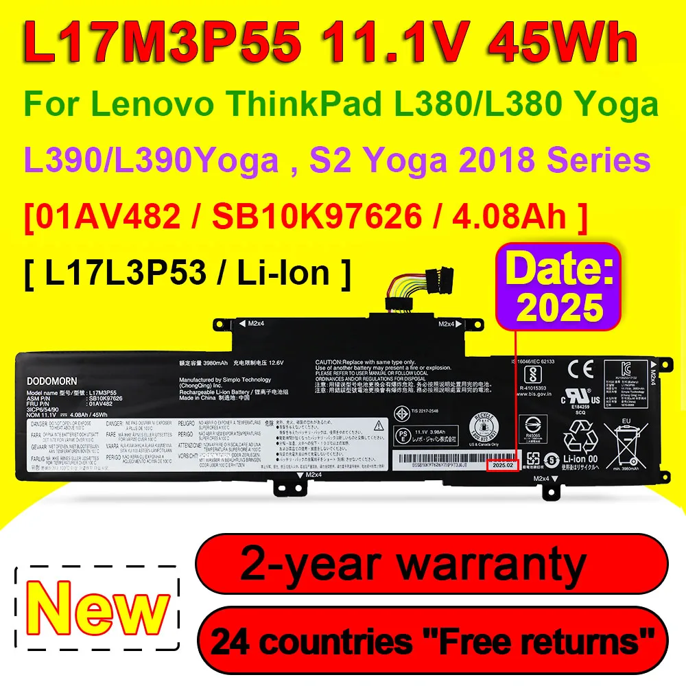 

L17M3P55 для Lenovo ThinkPad L380 L390 S2 Yoga 2018, серия, аккумулятор для ноутбука L17C3P53 L17L3P53 01AV481 01AV482 01AV483 SB10K97626