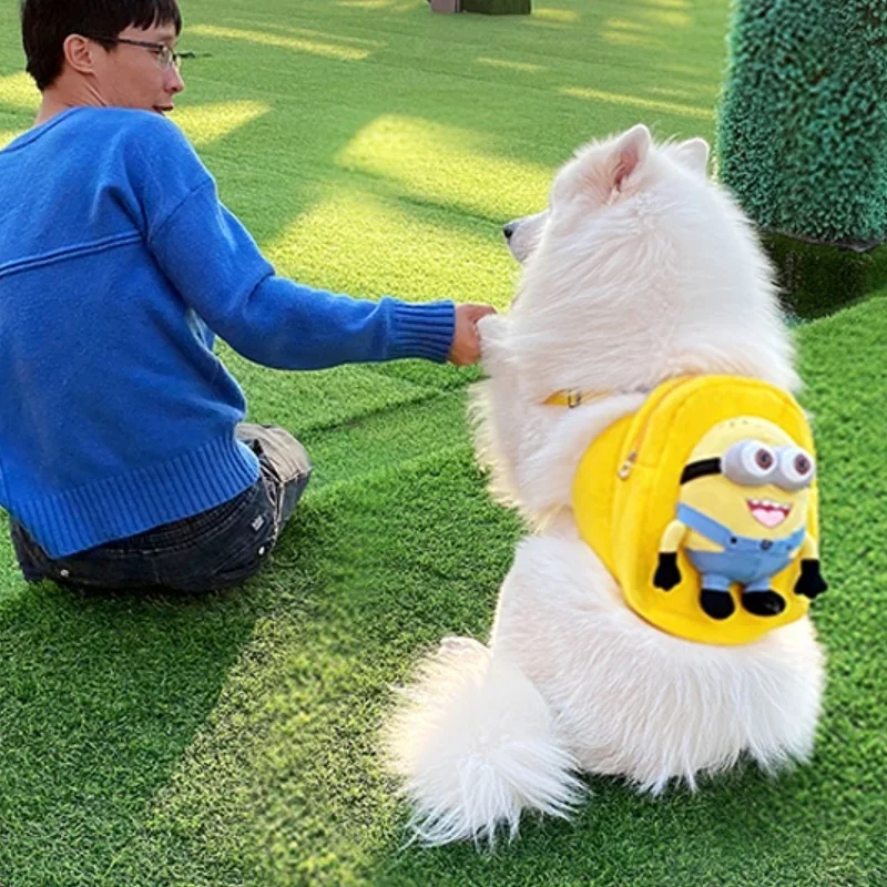 Hot Minions Movie Figures Cute Cartoon Pet Dog Plush Backpack Large Dog Go Out Backpack Fallow Anime Large-Capacity Bag Toy Gift