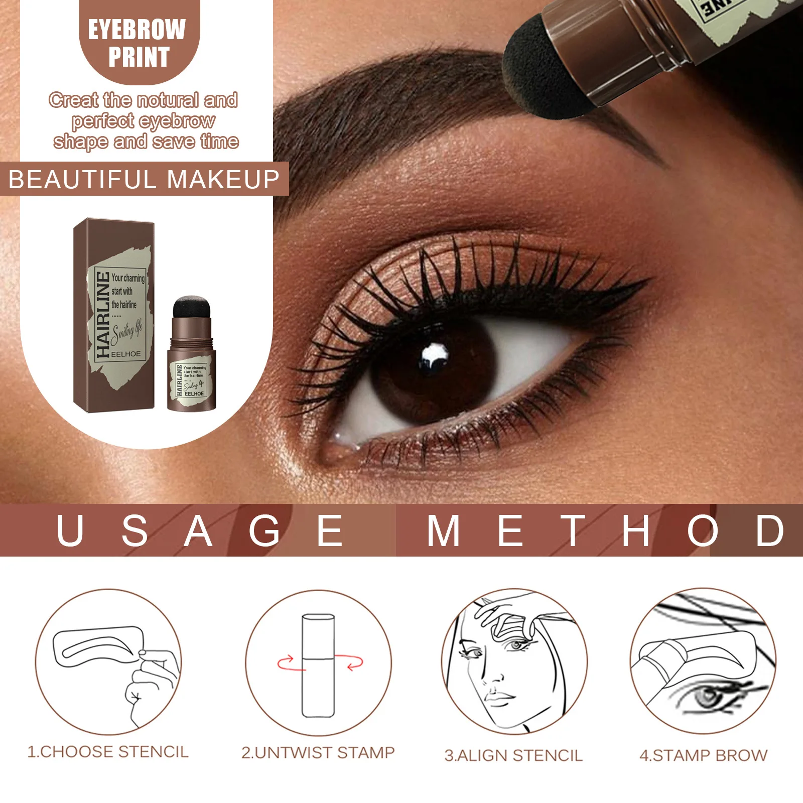 EELHOE Quick Eyebrow Stamp Kit Natural Brow Powder Stencil for Easy Lazy Makeup