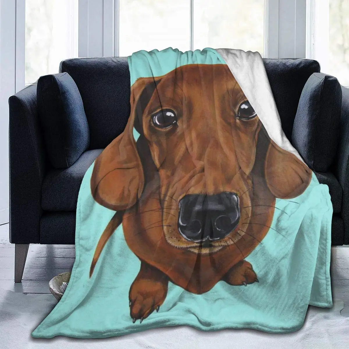 Dachshund Dog Mint Green Flannel Fleece Blanket Super Soft Cozy Warm Throw Blanket Micro Blanket for Couch Home Bed Sofa Gifts