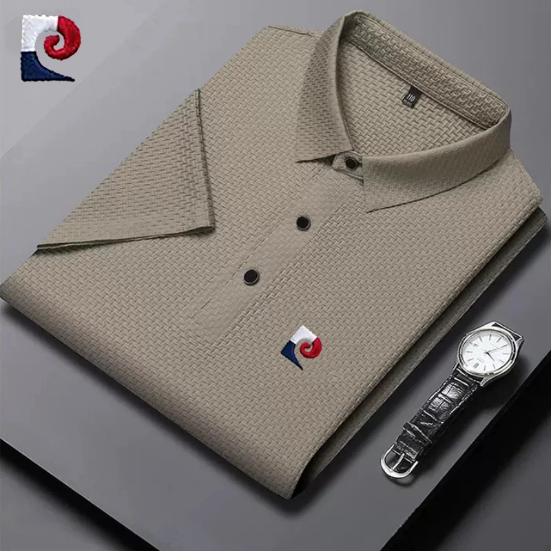 New Summer Men's High Quality Ice Silk Short Sleeve Polo Shirt Trendy Fashion Casual Breathable Cool T-shirt Top