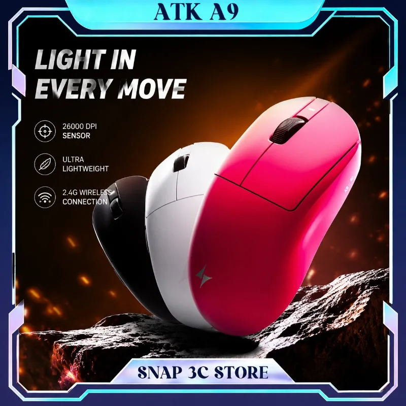 ATK Dragonfly A9 Ultra Wireless Gaming Mouse PAW3950 Ultra 8KHz Tri-mode Ergonomic E-sports Gamer FPS Mice A9 SE Plus E-sports