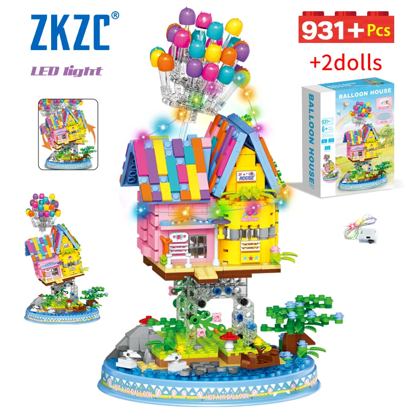 931+Pcs City Friends Suspended Gravity Balloon Flying House Building Blocks LED Lights Architecture Bricks Toy for Children Girl