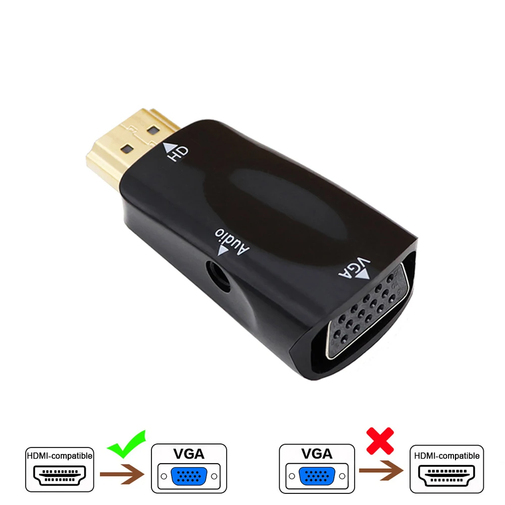 HDMI-Compatible to VGA Adapter, Support 1080P Full HD, With 3.5mm Cable, 3.5 AUX Jack, for HDTV, Monitor, Projector, PC Computer