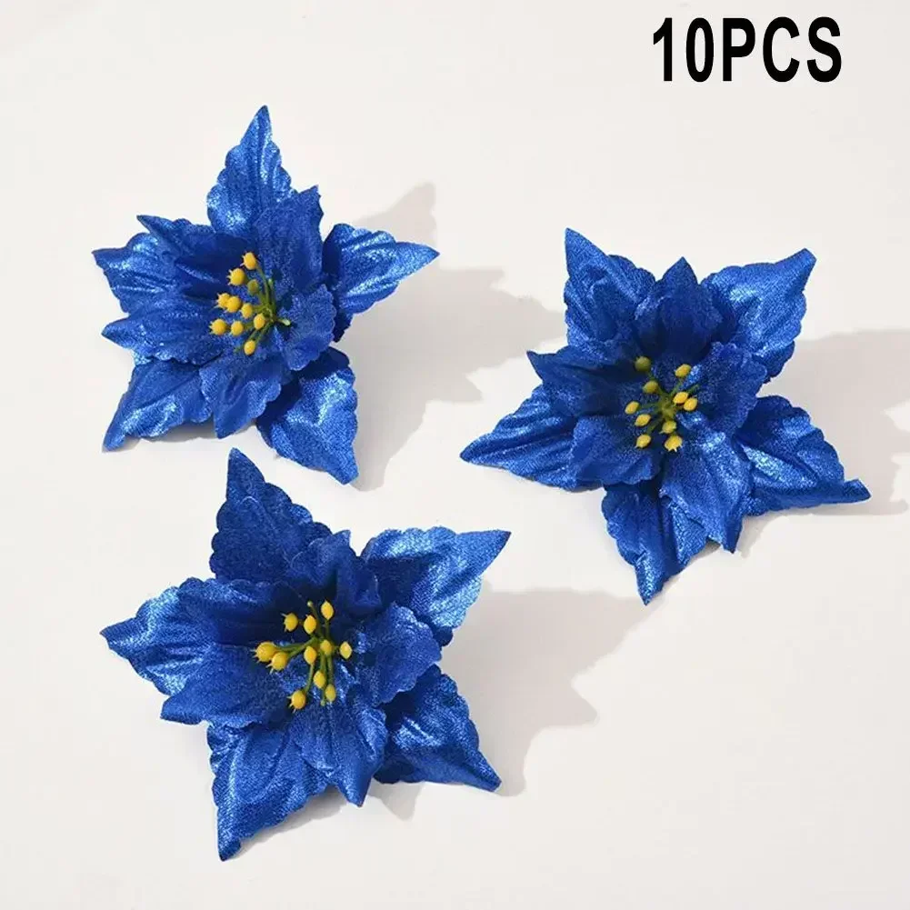 Xmas Flower Christmas Flowers Decorations Ornaments Poinsettia 10pcs Artifical Flowers For Christmas Tree Fake Flower