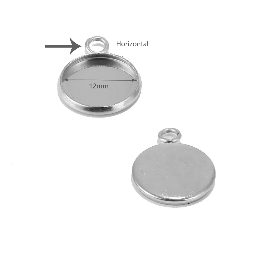 50pcs stainless steel Horizontal Vertical blank Cabochon Base Setting Charms Pendant Fit 12 jewelry making supplies