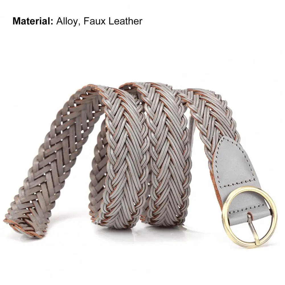 Brede Verstelbare Taille Riem Faux Lederen Handgemaakte Gevlochten Ronde Gesp Riem Kleding Ornament