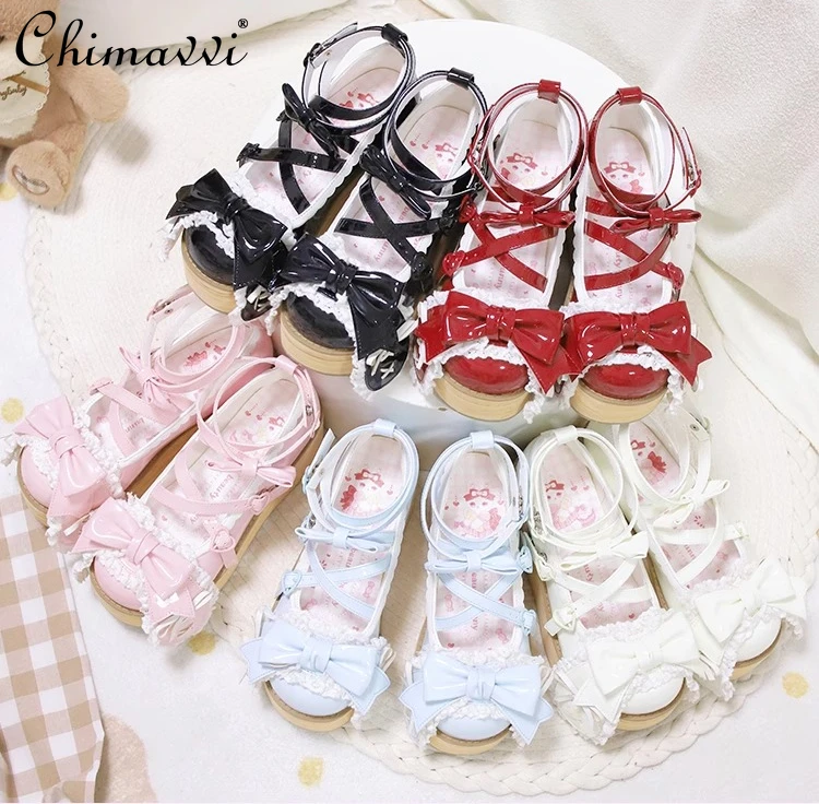 

Original Lolita High Heels Sweet Girls Wooden Bottom Mary Jane Shoes Spring and Summer Cute Bow Platform Shoes Women Pumps
