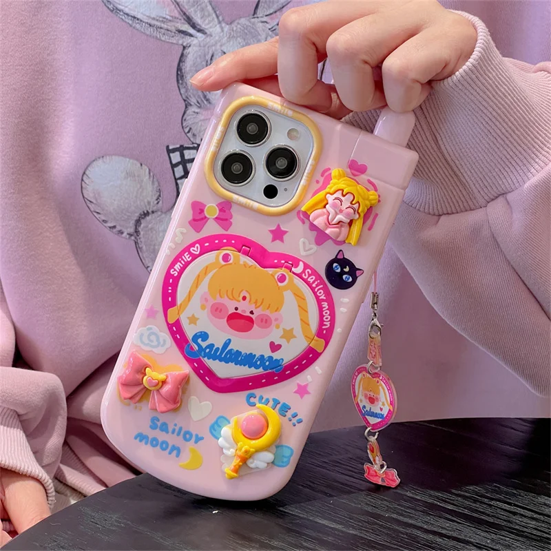 INS Cute Cartoon Sailors Moons Phone Case For Apple iPhone 15 14 13 12 11 Pro Max Brave Girls Silicone Transparent Back Covers