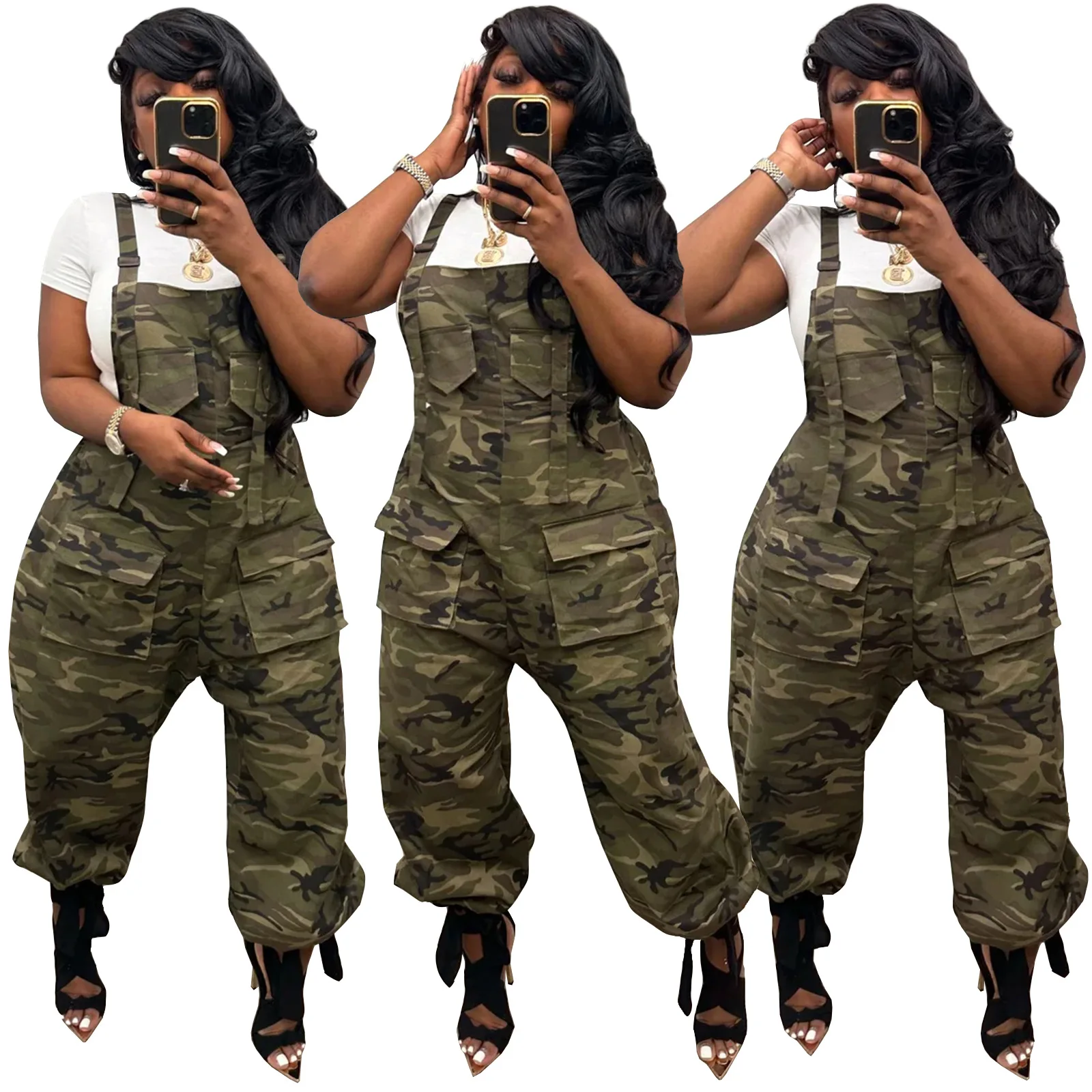 Imagem -04 - Camuflagem Impresso Mulheres Macacões sem Mangas Macacões Baggy com Bolsos Grandes 2023 Verão Workout Activewear High Street Outfits