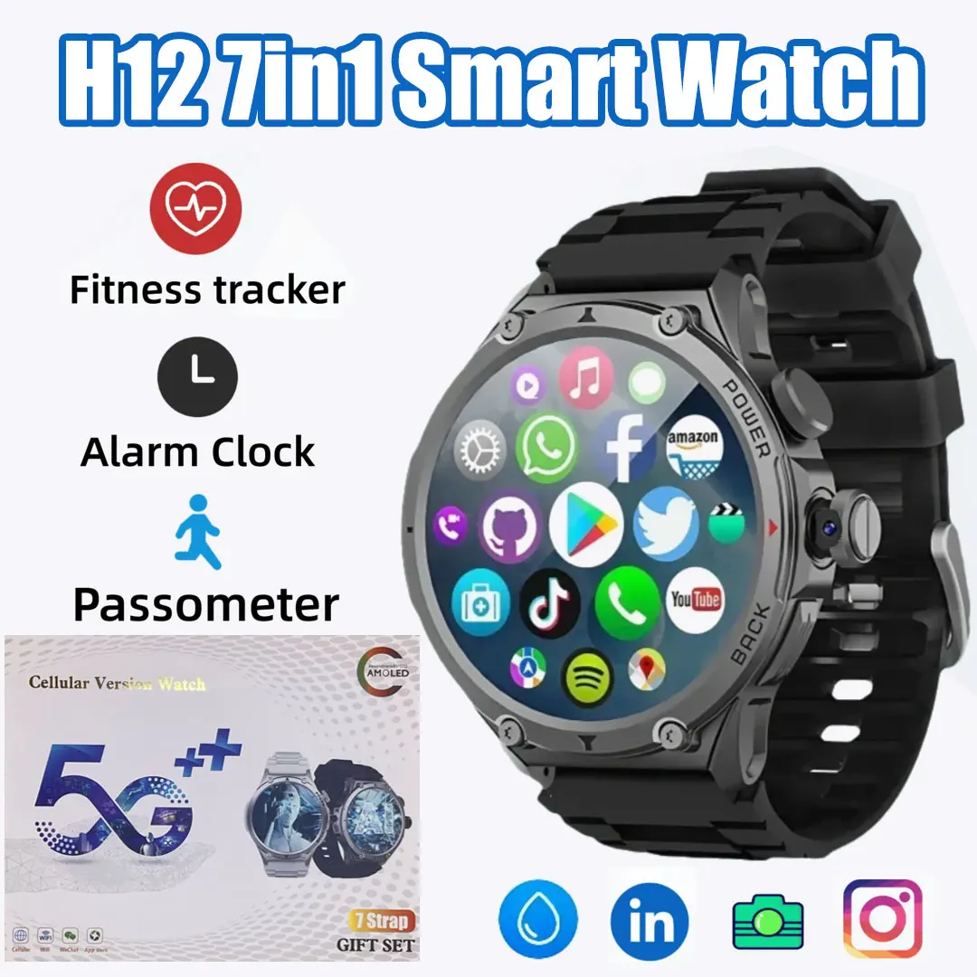 

4G LTE H12 Android Smartwatch with 1.6" AMOLED Display, 8GB+128GB, Bluetooth Calling, GPS/NFC, 100+Sports Modes