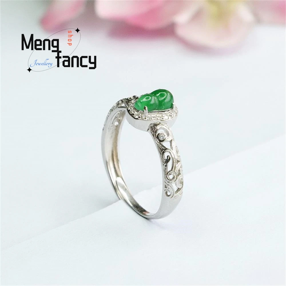 S925 silber eingelegter natürlicher Jadeit-Kürbis ring im eisigen kaiserlichen grünen Finger exquisiter eleganter hochwertiger Ring-Luxus schmuck