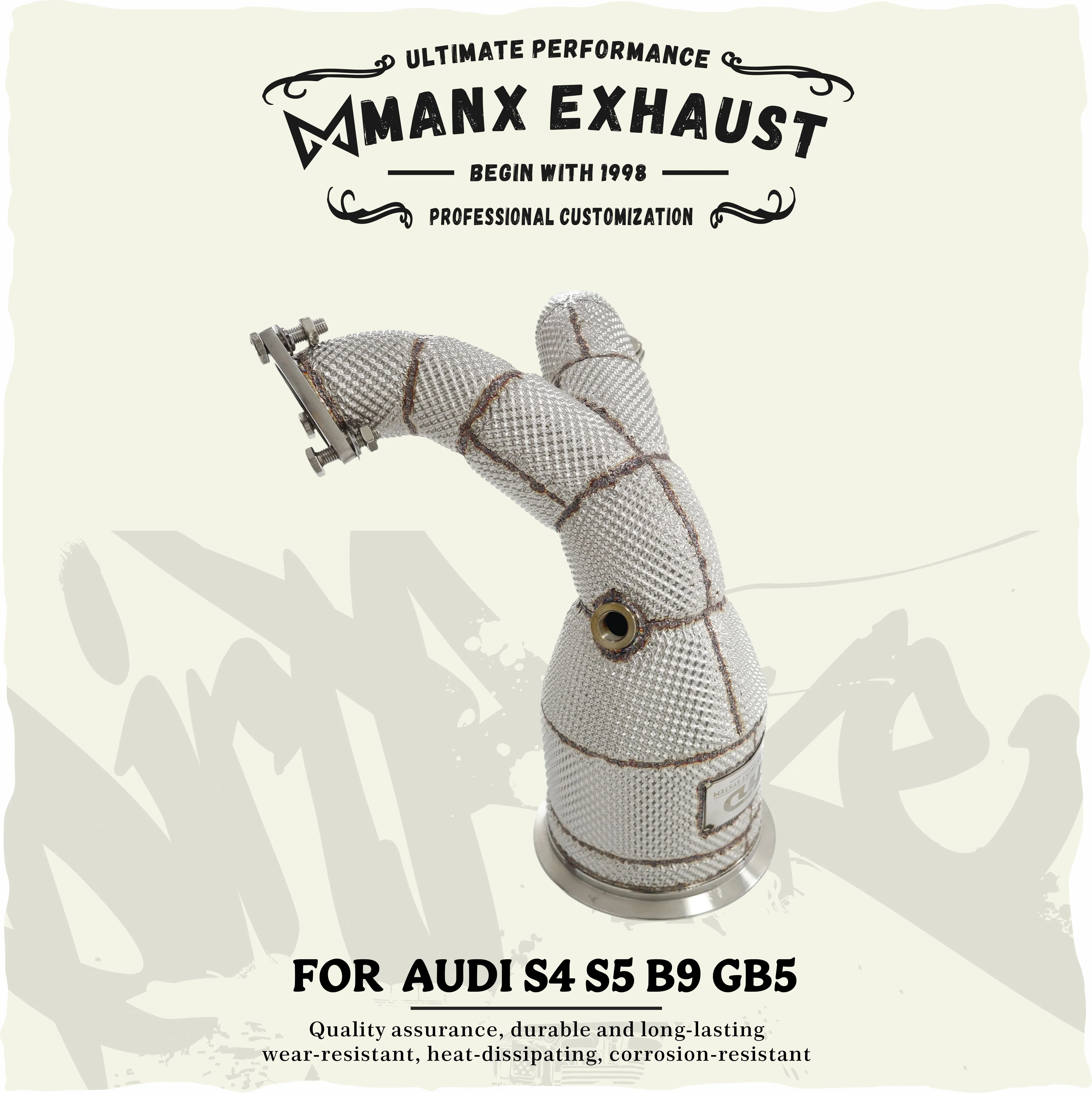

For Audi S4 S5 B9 GB5 Catalyzed Catless Downpipe Stainless Steel Performance Auto Exhaust Pipe with Heat Shield