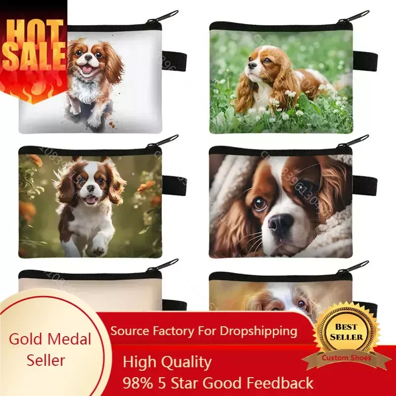 Cute Cavalier King Charles Spaniel Dog Print Coin Purse Wallet Card Earphone Holder Money Coin Bag Small Purse Zipper Pouch