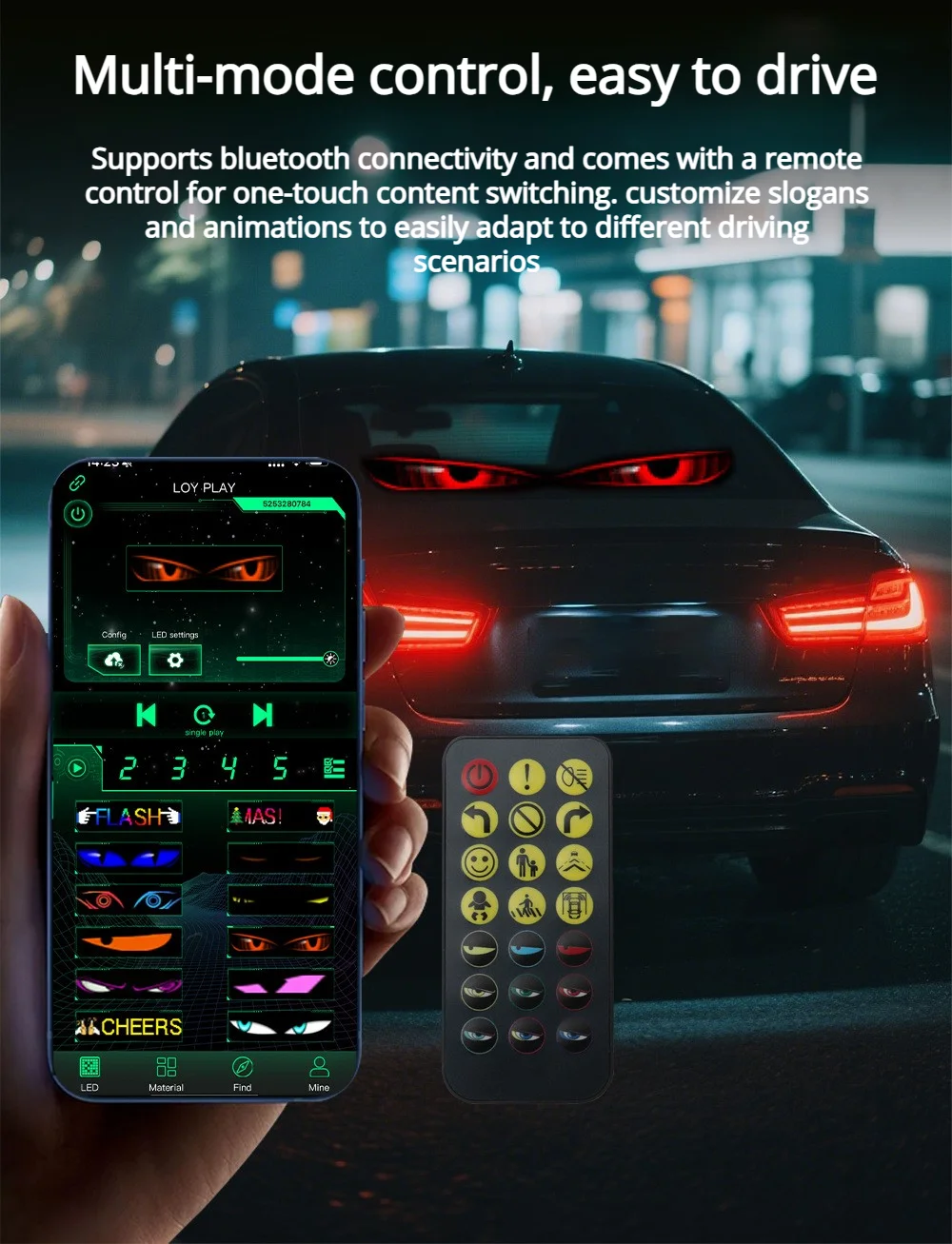 

Devil Eyes Light For Car Window Flexible LED Display Screen Panel Demon Dynamic Big Eye Lights For DIY Windshield Car