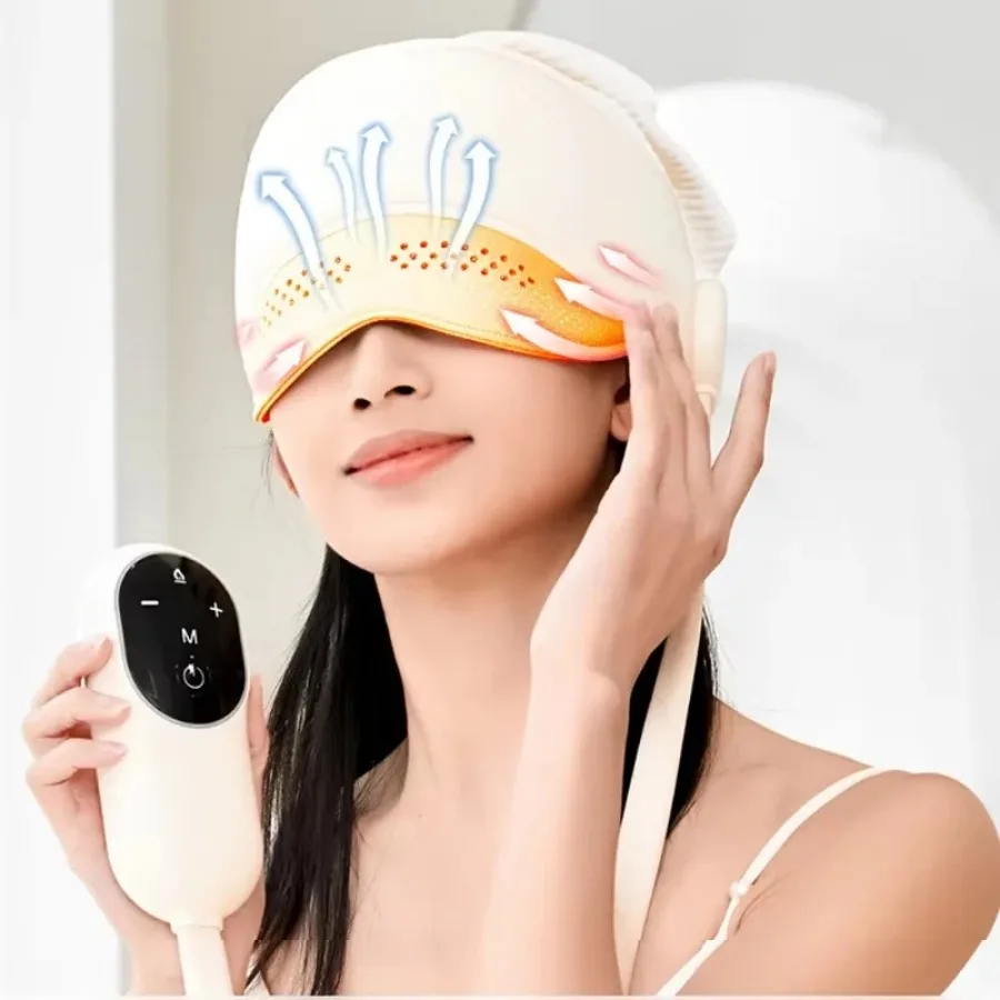 Migraine Relief Cap Massager Electric Portable Head Massager Compress Head Massage & Eye Heating for Relax Eye Mask Massager