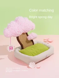 Cherry Blossom Tree Cat nest Sleeping Cat Scratch Board Warm Cat Bed Warm in Winter Cute and Bite resistant  Pet Bed