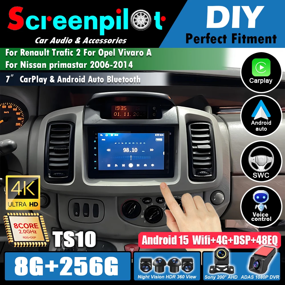 Radio para Auto para Opel Vivaro A para Nissan Primastar 2006 - 2014 GPS Navegación Carplay Android WIFI Auto 5G Sin 2din DSP 8 Núcleos
