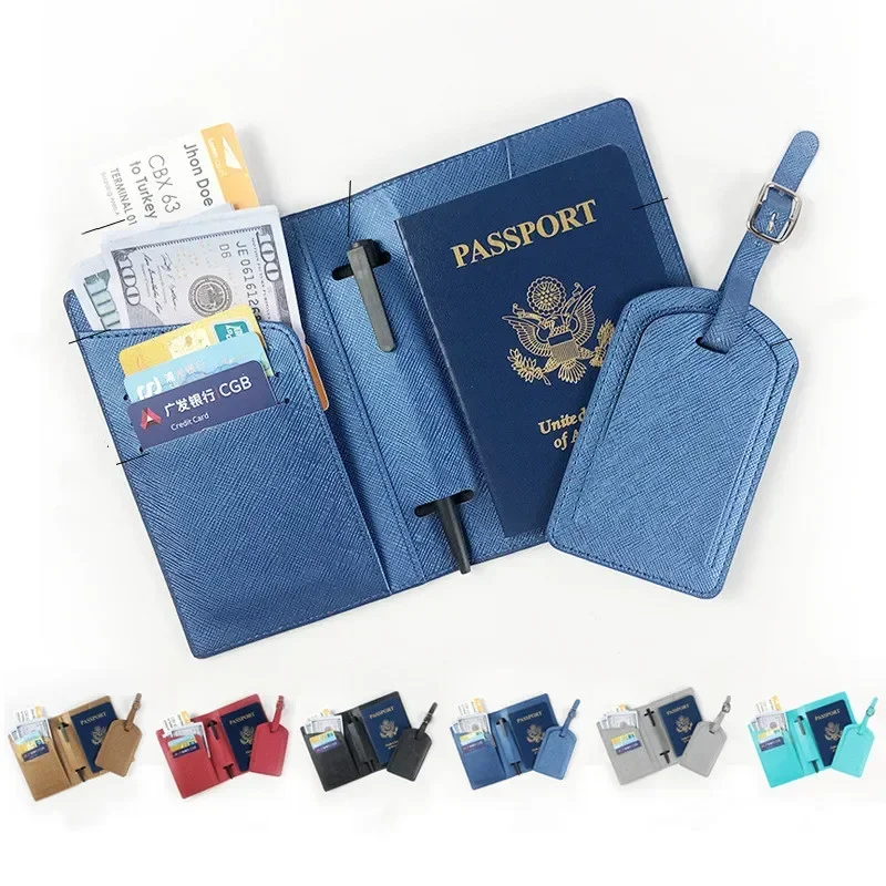 

Passport Protective Cover Passport Protector Travel Portable ID Credit Card Holder PU Leather Luggage Tag Passport Holder Set