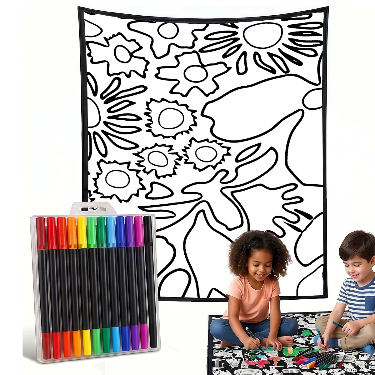 Flower Patch DIY Cozy Coloring Blankets -24 Markers, Cozy Velvet Ideal For Daily Use Home Decor And Kids Spaces