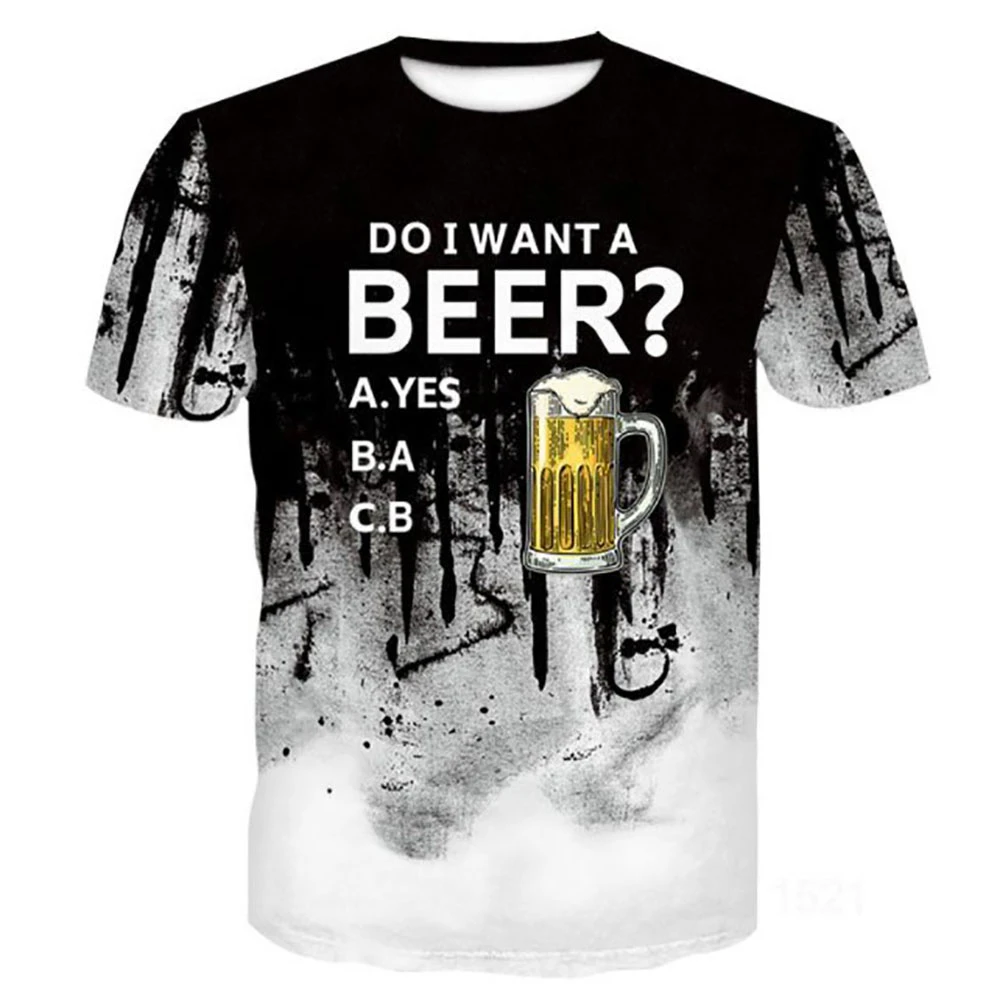 Men's Beer 3D Printing T-shirt, Super Large Round Neck Short Sleeve Shirt, Breathable, Multi-functional