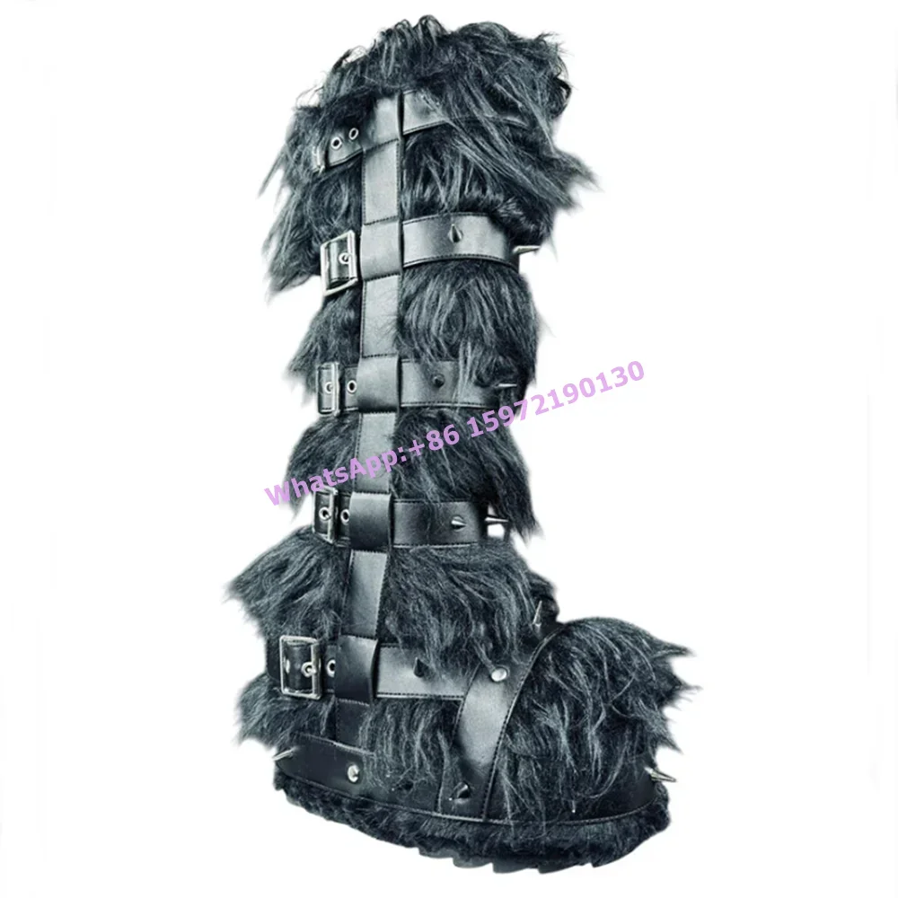 Belt Platform Furry Boots Round Toe Thick Soled Soft Winter Warm Fashion Buckle Belt Boots Women's Lovely Cool Black Pink Shoes