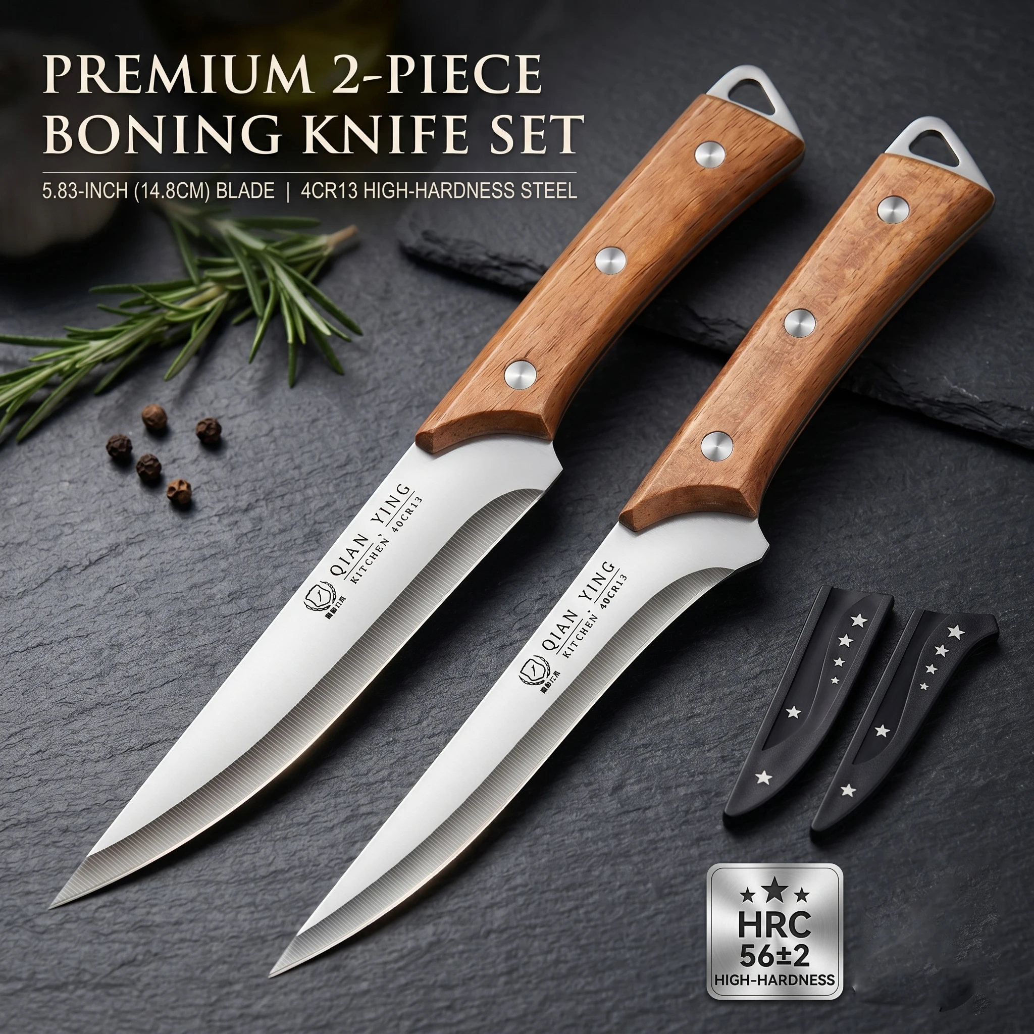 

High-end 2-Piece Boning Knife Set with Leather Sheaths – High Hardness Stainless Steel Butcher Knife for Sheep Beef Meat