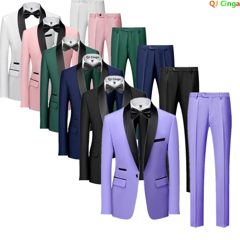 Picture 5: Men's Black Two-Piece Suit(Jacket + Pants) Business Wedding Terno Masculino White Fashion Slim Costume Homme.