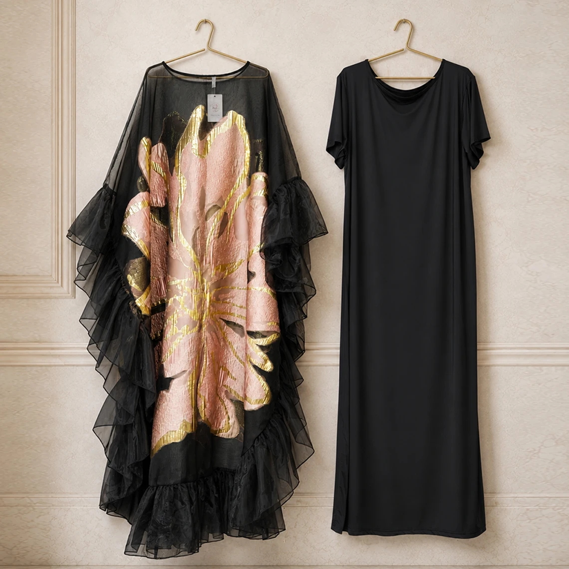 New Arrival Black Tulle Brocade Dress With Lining 2Pcs Set Party African Dashiki Middle East Nigeria Flower Bride Wedding Robe