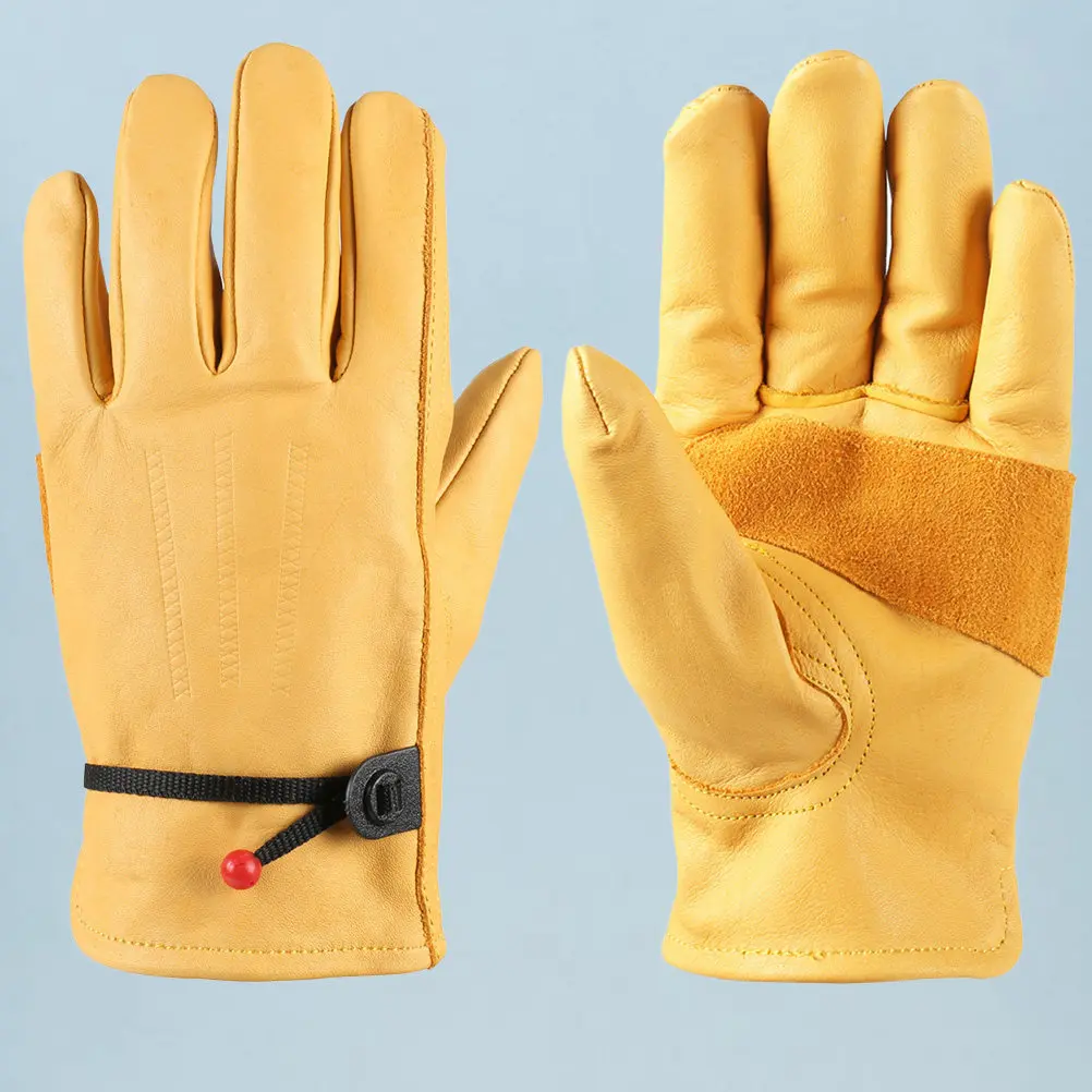 

Premium Cowhide Gloves Easy Entry Cuff Back Belt Adjustable Warm Windproof Anti-Slip for Driving Camping Outdoor Use