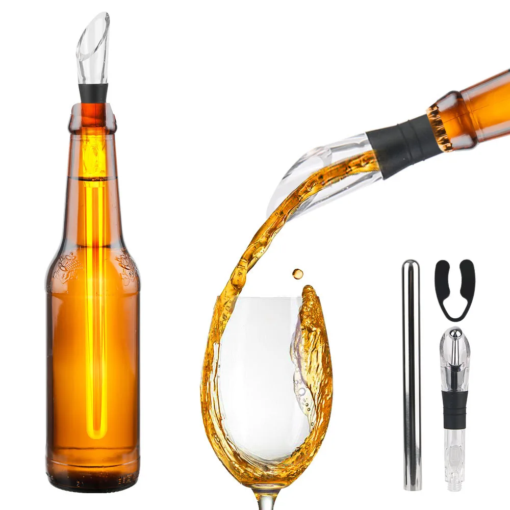 Stainless Steel Frozen Stick Beer Chiller Stick Ice Wine Cooler With Wine Pourer+Stopper+Cutter 4 in 1 Wine Cooling