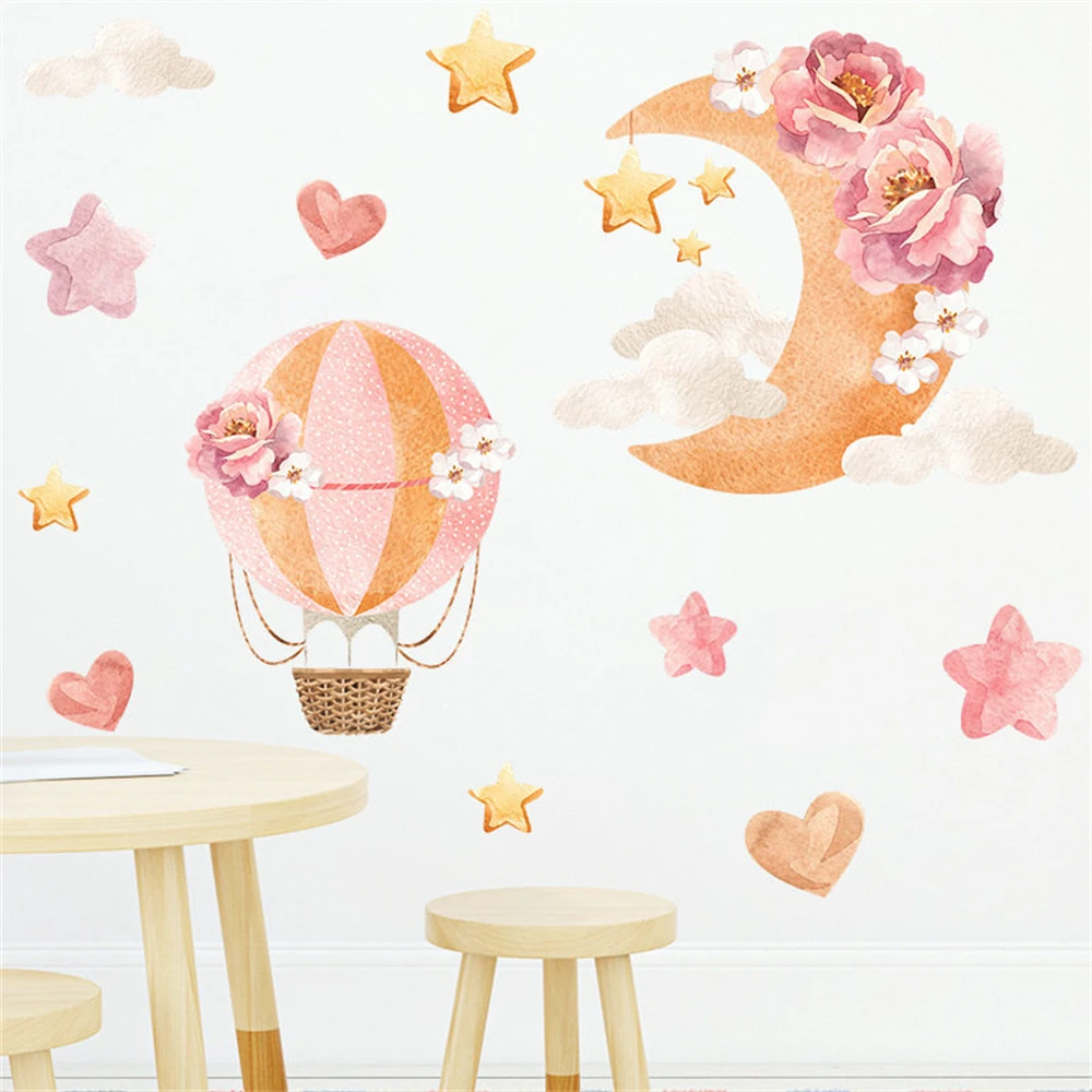 

Custom Mural Cartoon Wallpaper for Children's Bedroom decoration art Little Bear Hot Air Balloon wall paper house decor Stickers