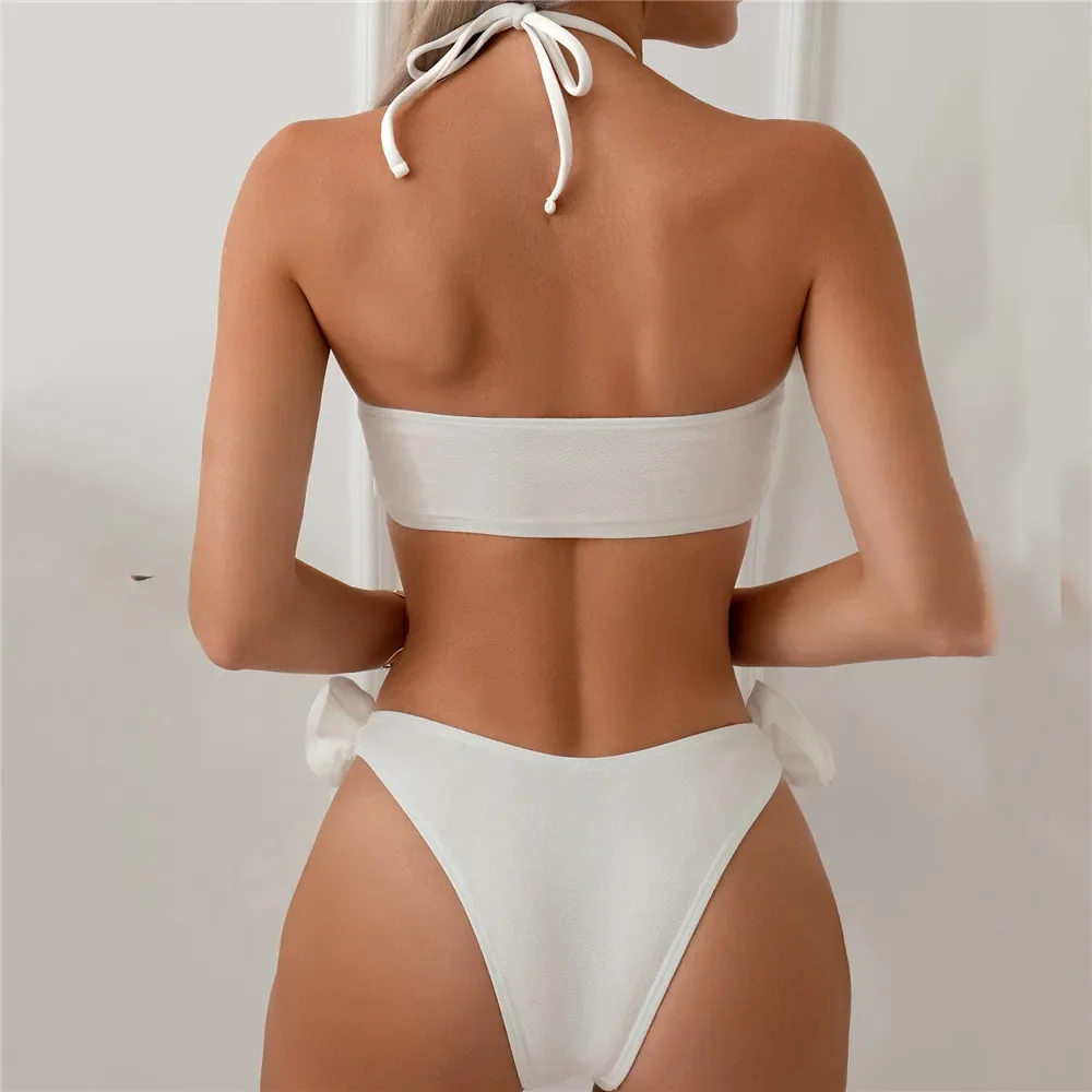 Sexy 3D Flower Halter Bandeau Bikini Set Stroje kąpielowe 2024 Stroje kąpielowe dla kobiet String Stroje kąpielowe Brazylijskie bikini Mujer Stroje