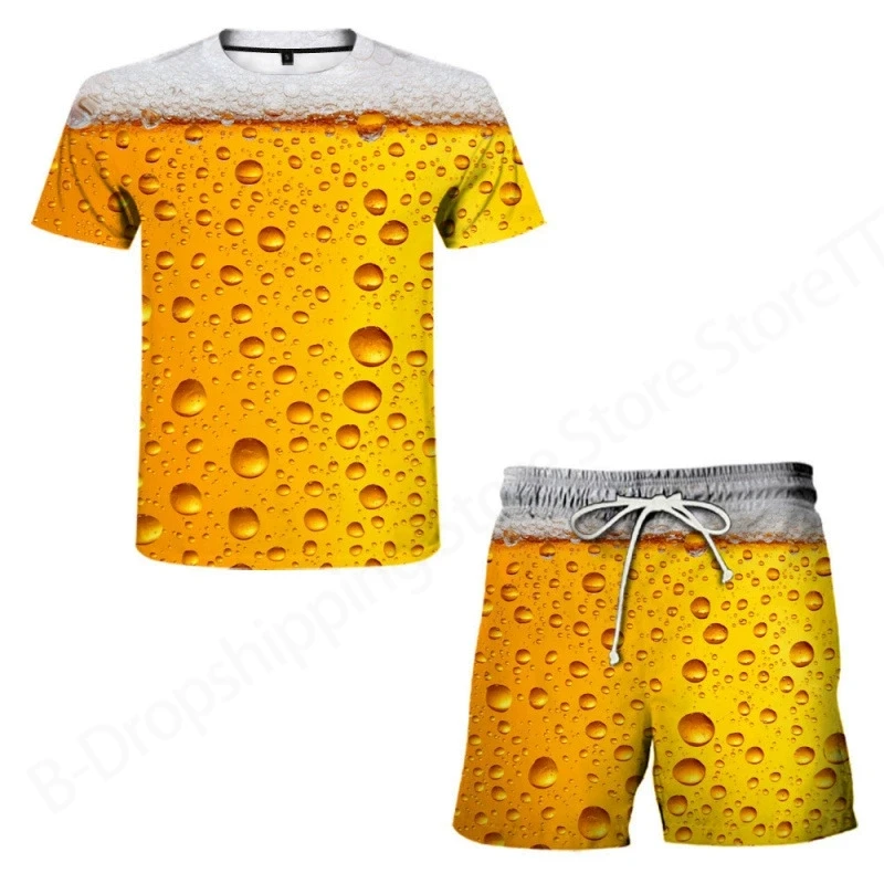 

Men's Sets Funny Beer 3d Print Sports T-shirt+Short 2 Pcs Sets Casual Short Sleeve Fitness Tops Suit Gym Outfit Tracksuit Women
