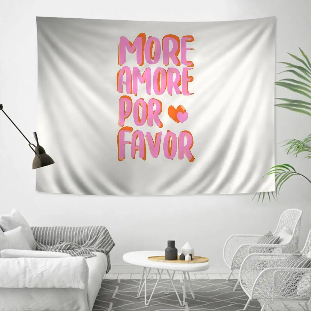 Nordic More Amor Por Favor Colorful Printed Large Wall Tapestry Hanging Tarot Hippie Wall Rugs Dorm Art Home Decor