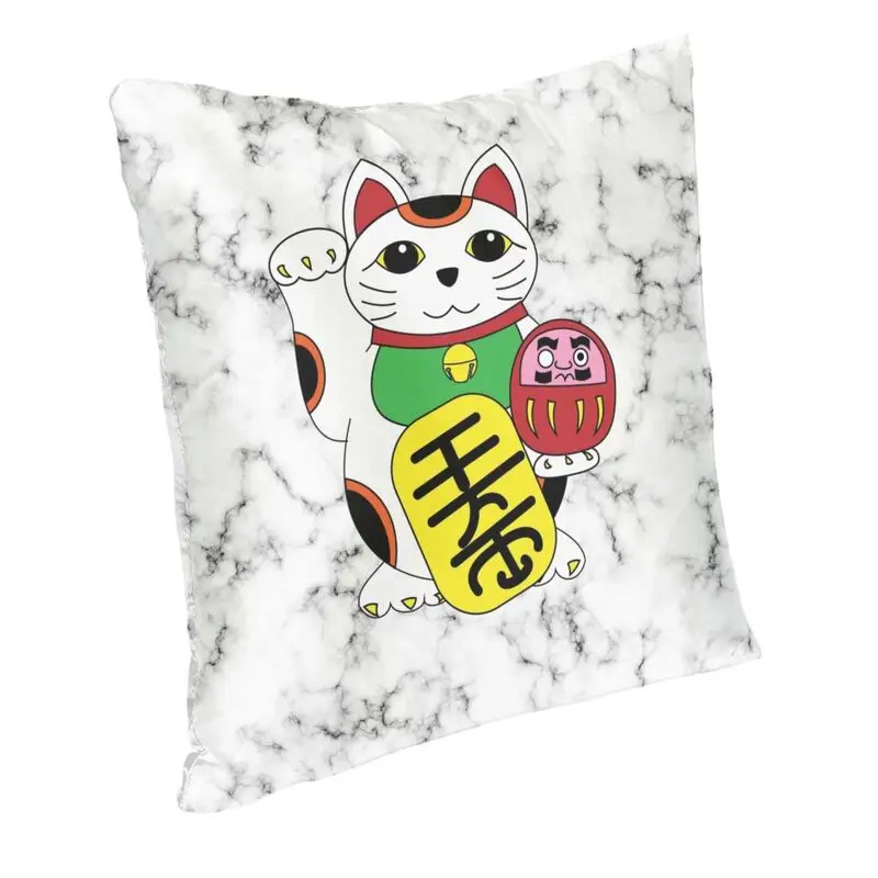 Maneki Neko Marble Square Pillow Cover Decoration Lucky Cat Cushion Cover Throw Pillow for Sofa Double-sided Printing