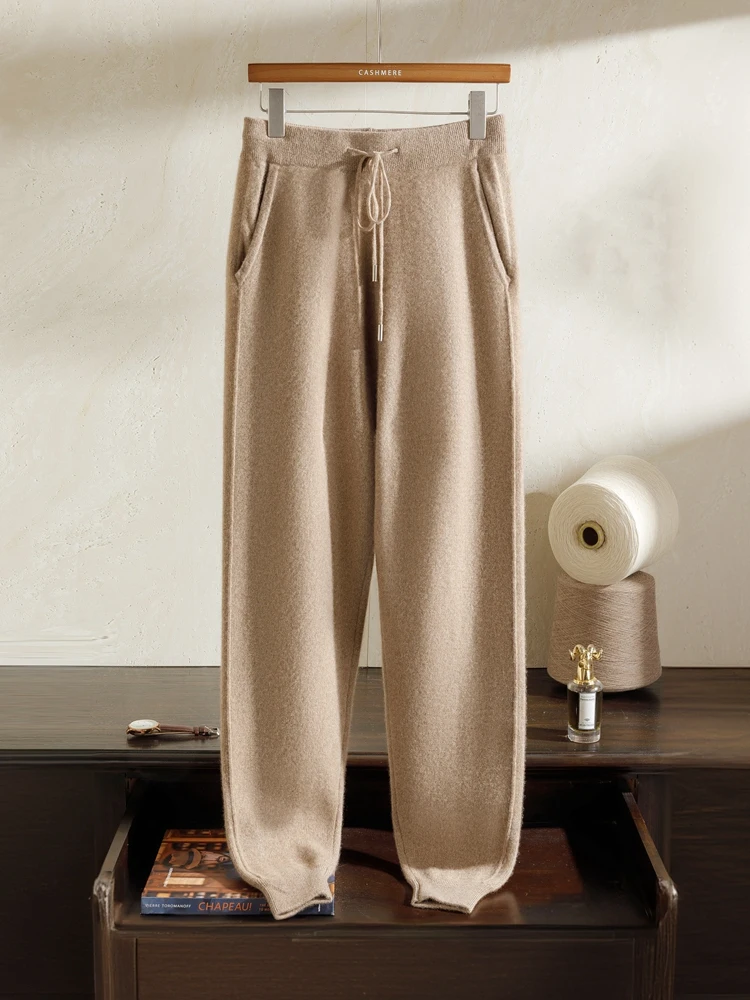 High Quality 100 Cashmere Kint Small Leg Pants Autumn Winter Men's Sweatpants Solid Casual Versatile Thick Ankle-Length Trousers