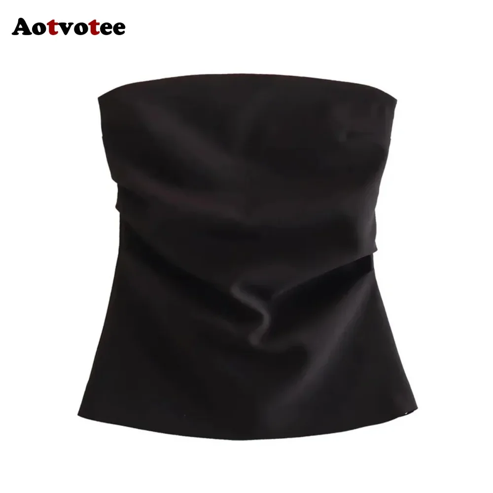 Aotvotee Top corto senza maniche Donna Top a tubo senza schienale con volant Donna Corsetto estivo Top con spalle scoperte Canotte sexy femminili Camis Top