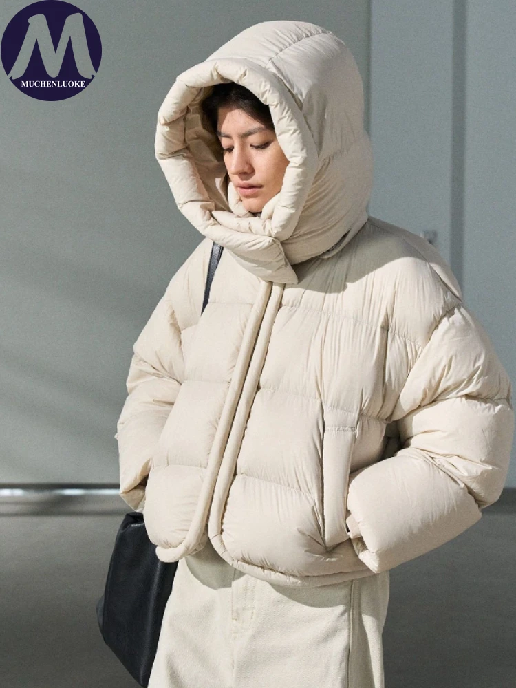 

Women's Elegant Winter Jacket Long Sleeve Hooded Thickened Short Coat Korean Fashion Casual Loose Warm Parkas for Ladies